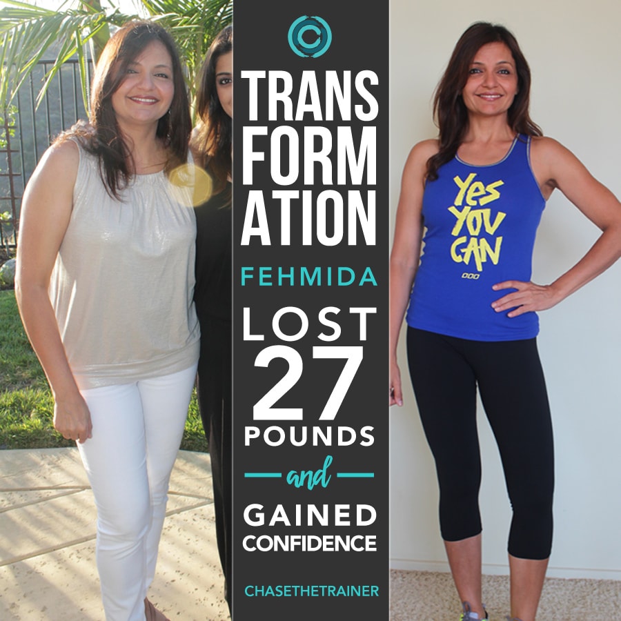 woman's transformation of losing 27 pounds.